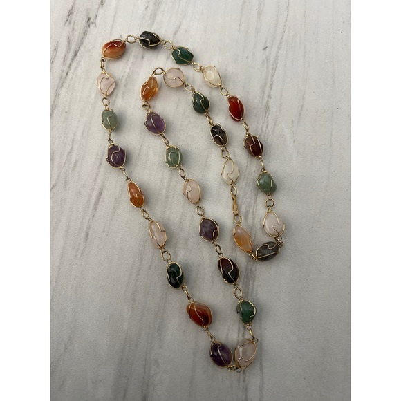 Gold Tone Wire  Wrapped Stone Necklace - Picture 4 of 5